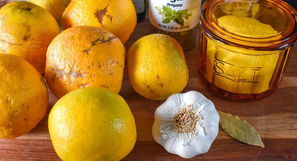 Ингредиенты для приготовления апельсинового маринада Апельсины и чеснок